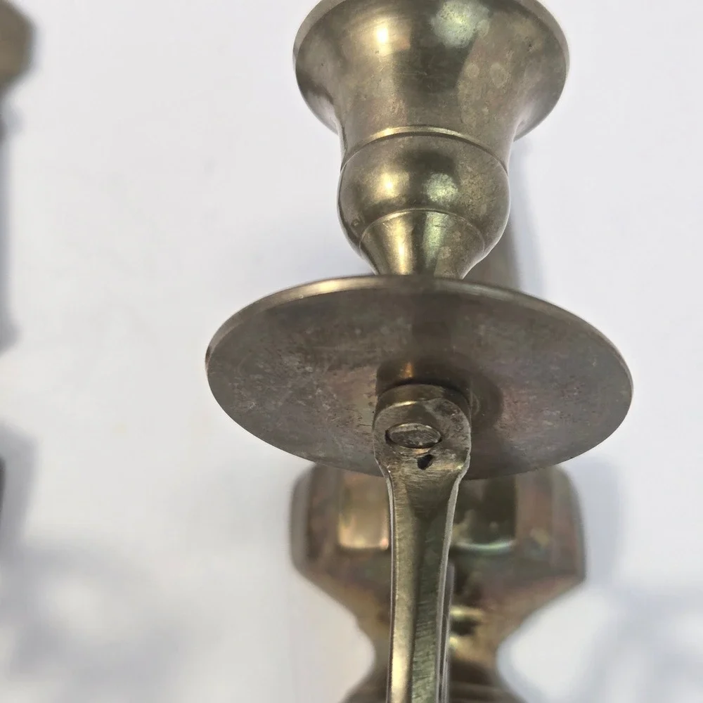 Vintage Solid Brass Wall Sconce Candle Holders Set of 2 Ornate Scroll Arm 10.5